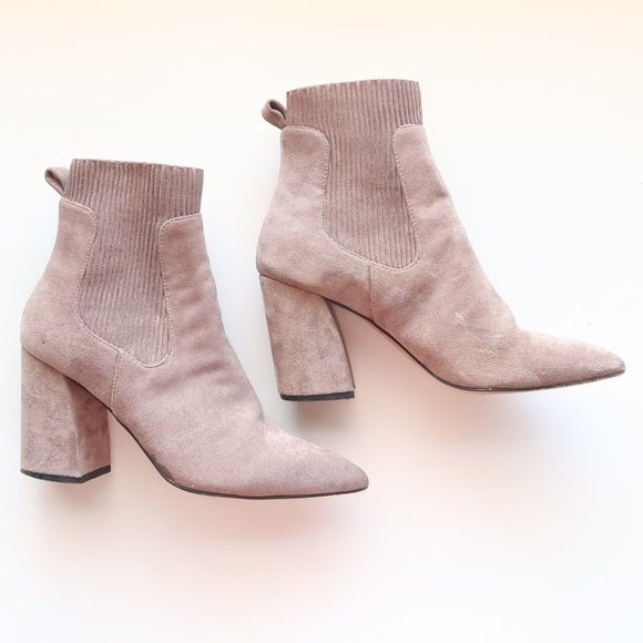 Steven by Steve Madden Taupe Suede Pointy Toe Pull-On Sock Booties / Ankle Boots - Picture 10 of 16